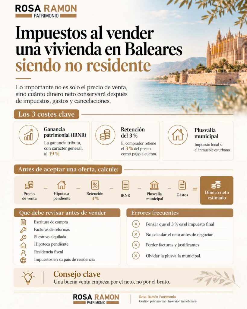 Impuestos al vender una vivienda en Baleares siendo no residente